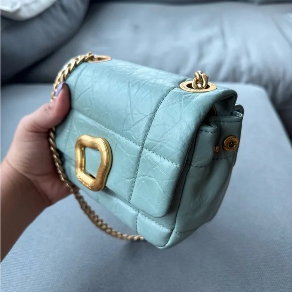 Songmont Light Blue Quilted Crossbody Bag with Gold Accent - Picture 5 of 5